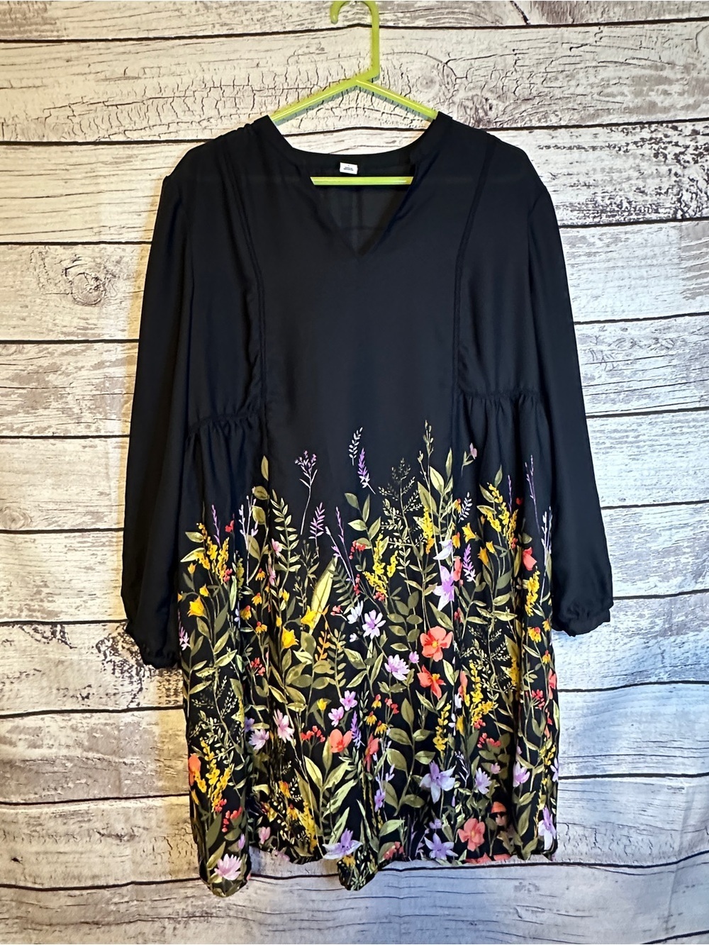 Old Navy Botanical Floral Long Sleeve Peasant Dress Large